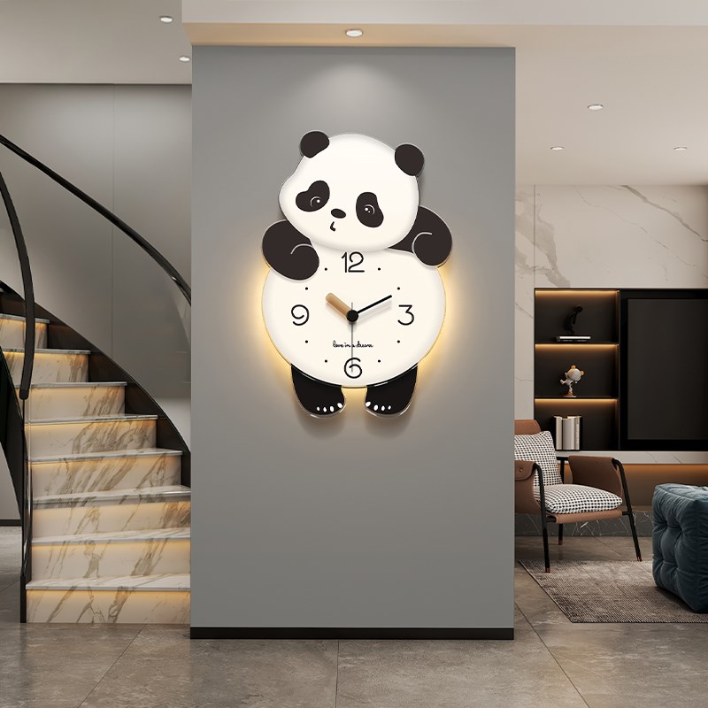 美世达熊猫挂钟客厅2023新款现代简约创意钟表家用时尚餐厅时钟