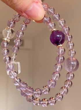 小红书爆款天然6mm紫水晶多圈手链小众设计紫色女款售后爱情手串