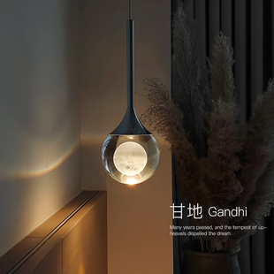可手扫感应床头吊灯意式 悬浮升降月球卧室小吊灯 极简轻奢创意个性