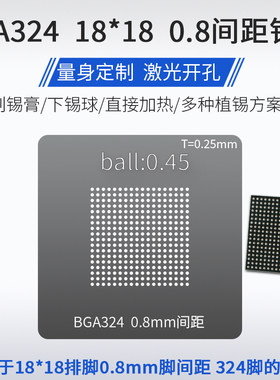 BGA324 0.8mm间距通用植锡网ZCZ0324A/AM3352BZCZ/ATSAM9G45钢网