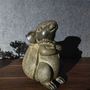 天然青石雕刻摆件老鼠钱袋来宝生肖动物属你有钱代代有钱满载而归