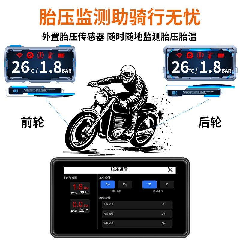 摩托车行车记录仪前后双录智能车机导航手机投屏carplay胎压监测