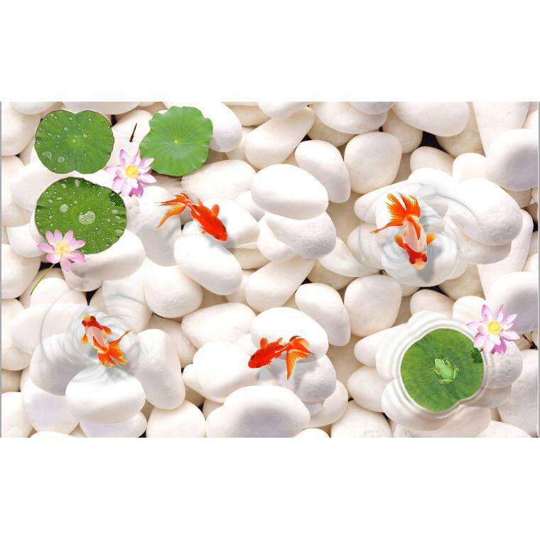 3D金鱼鹅卵石立体地板画打印自粘地贴防滑浴室酒店PVC地板贴