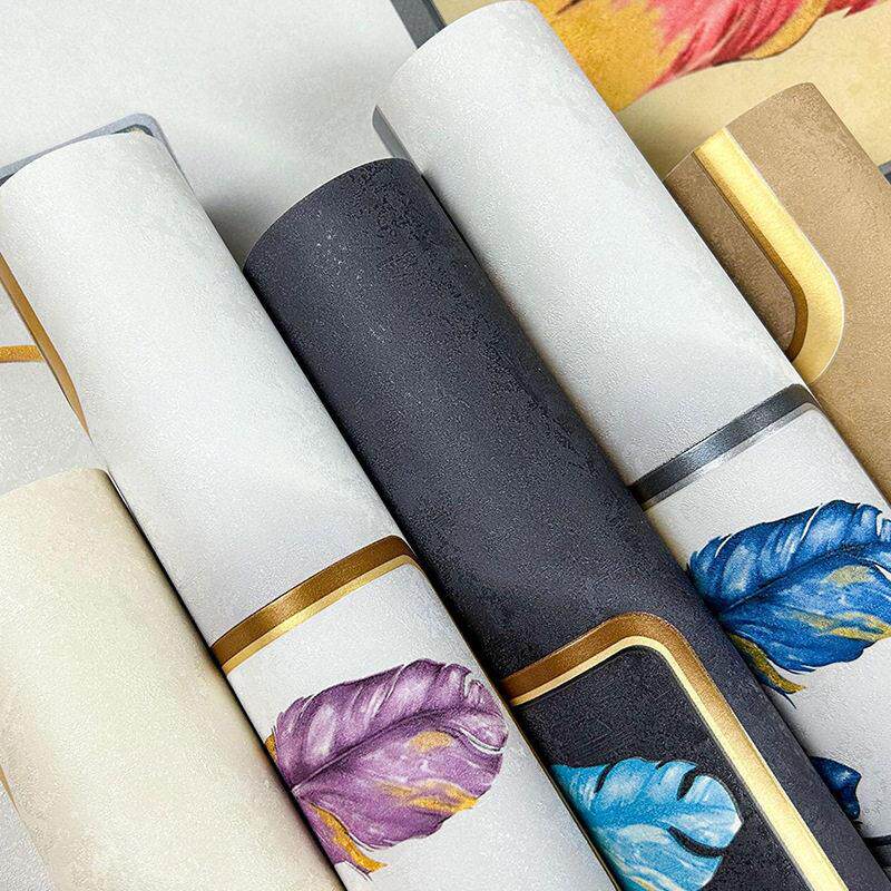 3d彩色羽毛墙纸 金色银色方框电视背景墙KTV包厢走廊防水几何壁纸