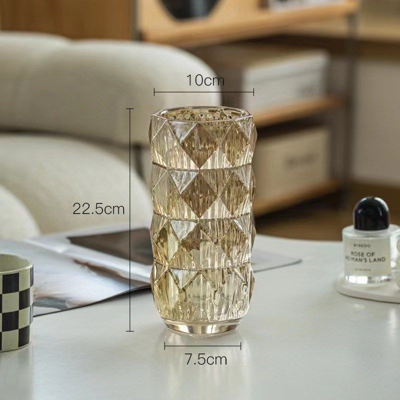 创威圆形璀璨圆柱形玻璃花瓶摆件客厅插花透明客厅餐桌插花花器