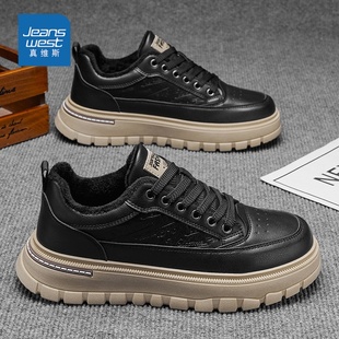 加绒棉鞋 英伦休闲皮鞋 男士 真维斯男鞋 运动板鞋 冬季 增高鞋 2025新款