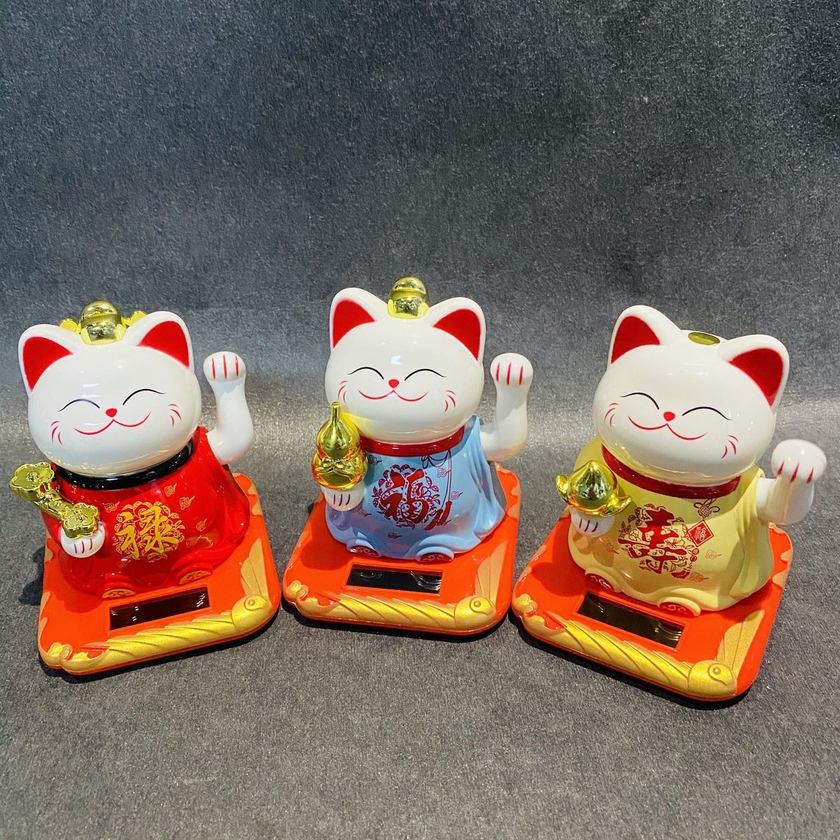 3.5寸太阳能福禄寿招财猫风水摆件摇手发财猫车载摆饰年货礼品