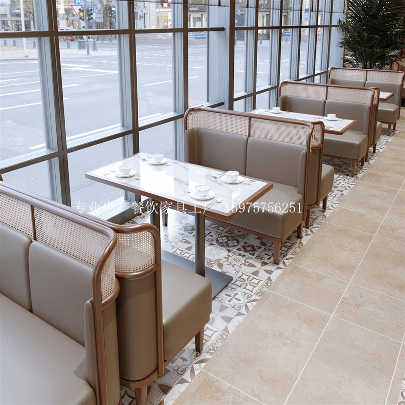 主题东南亚餐厅卡座沙发实木藤编半圆连锁茶楼火锅店烤肉饭店桌椅
