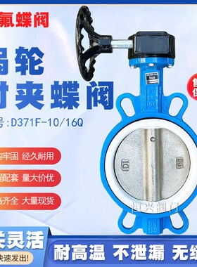 涡轮对夹四氟蝶阀D371F-10/16Q 球墨体 304板 聚四氟乙烯