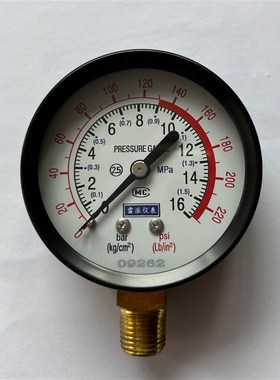 5种压力单位压力表 多刻度 y-60 0-1.5mpa 220psi Lb/in? 60mm