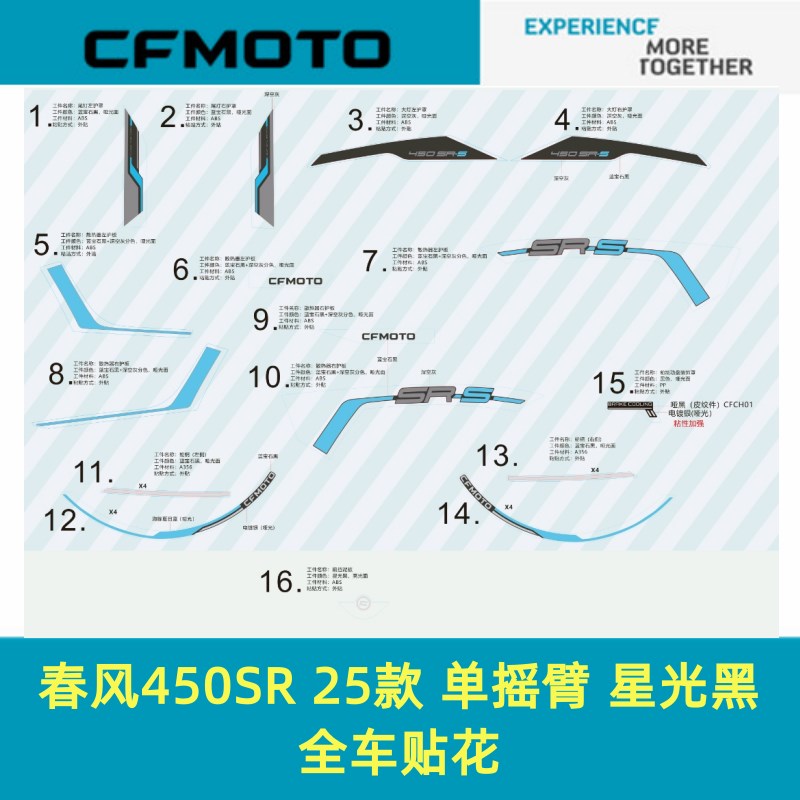 春风原厂配件CF400-13车贴花春风450SR25款单摇臂星光黑全车贴花