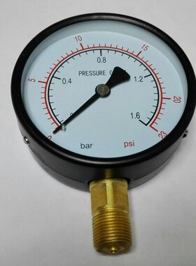 指针式压力计压力指示表压力表 表盘直径100mm压力0-1.6bar 23psi