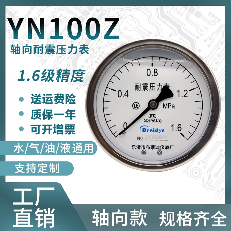 YN100Z正装压力表耐震压力表测水压气压通用0-1.6/100mpa多量程