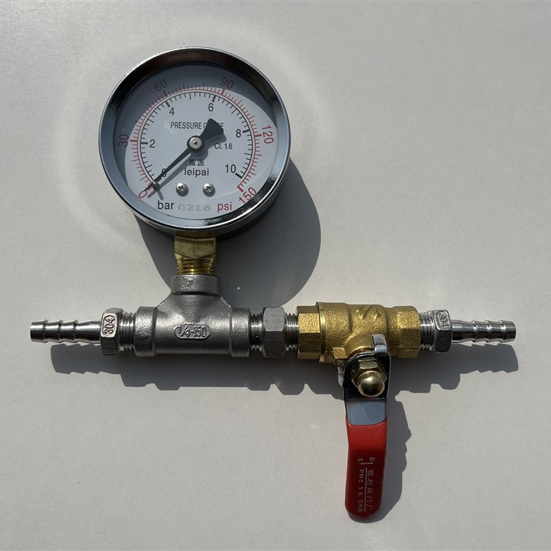 60MM压力表 10bar 150psi 相当于10公斤 10KG/CM2 加三通宝塔接头