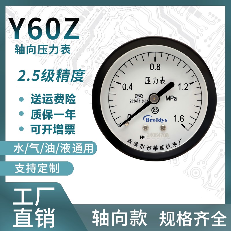 Y60Z压力表水压气压油压通用 0-1.6/100Mpa多量程