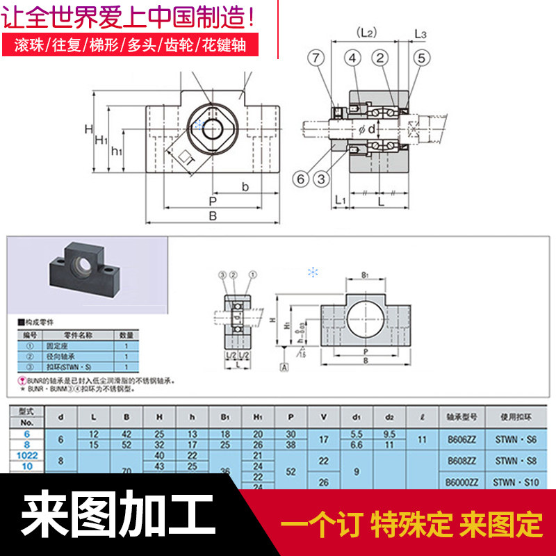滚珠丝杆支撑座雕刻机配件BCN-A15 17 20 25 30 BUN6 8 10 丝杆座