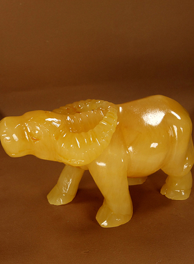 天然黄玉石牛摆件牛大号生肖水牛招财牛玉石站牛家居办公室装饰品