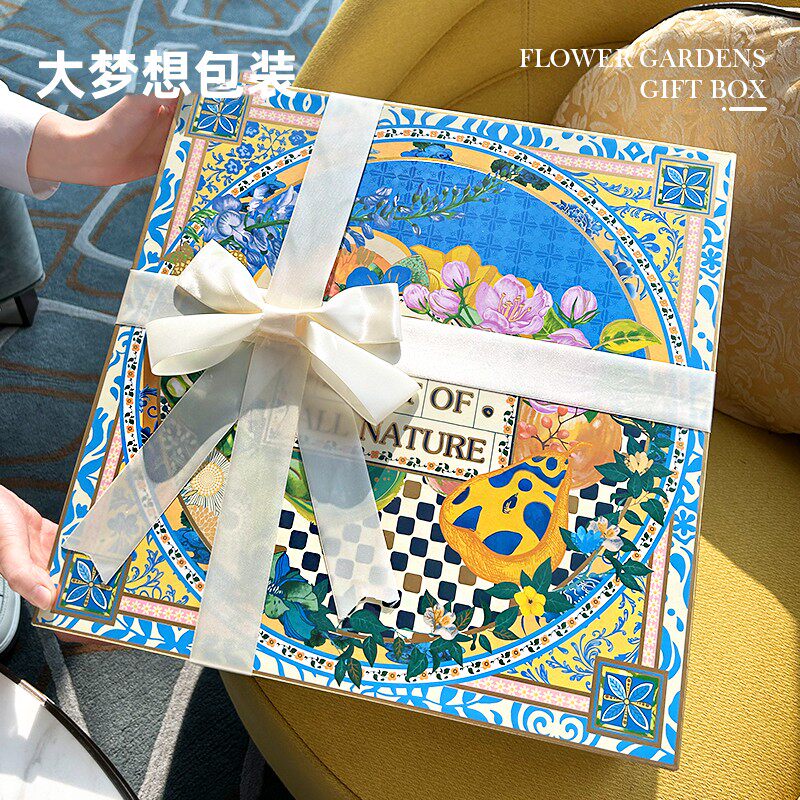 高档烫金创意手绘插画水果包装盒8-10斤装送礼礼盒通用款空盒子