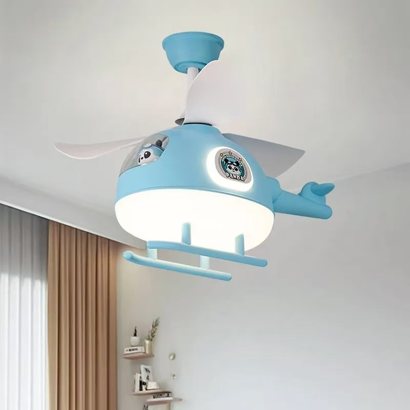 儿童房风扇灯吊扇卧室男孩女孩房间智能创意熊猫带电风扇一体吊灯