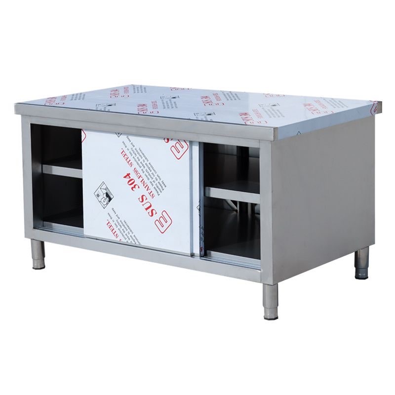 304不锈钢工作台特厚饭店厨房拉门打荷操作台面案板柜剁骨桌商用