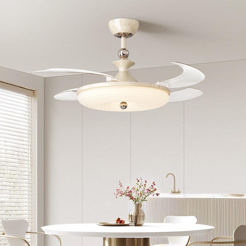 餐厅风扇灯2025新款奶油风隐形静音一体电扇灯护眼书房卧室吊扇灯