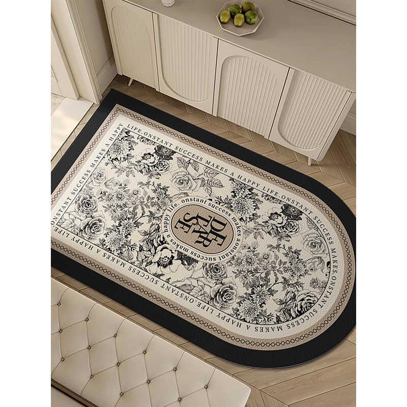 法式轻奢风入户玄关地垫免洗可擦PVC复古进门垫子皮革地垫可裁剪