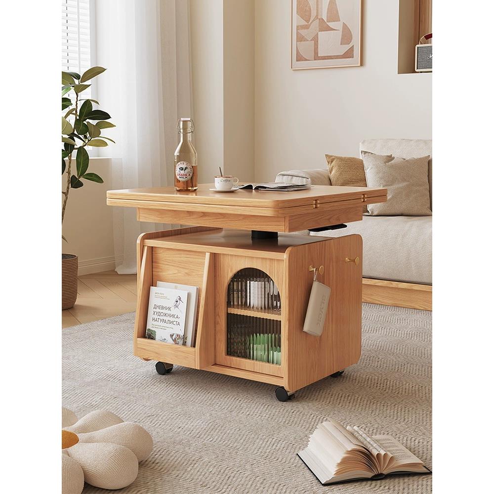 实木多功能边几茶几升降茶台可移动折叠桌子客厅餐桌书桌现代简约