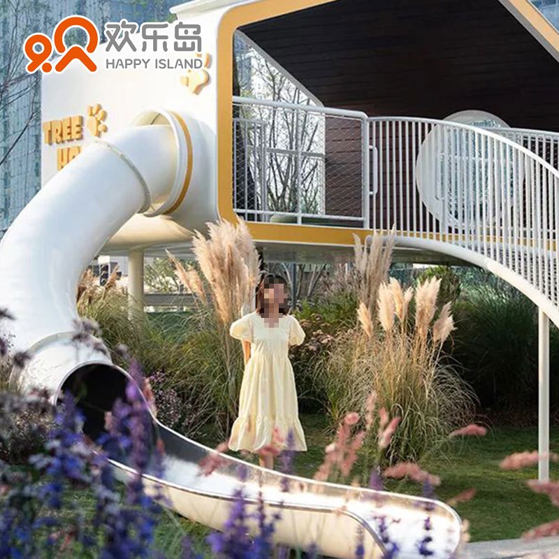 树屋不锈钢滑梯平台攀爬儿童主题乐园小区公园游乐设备规划设计