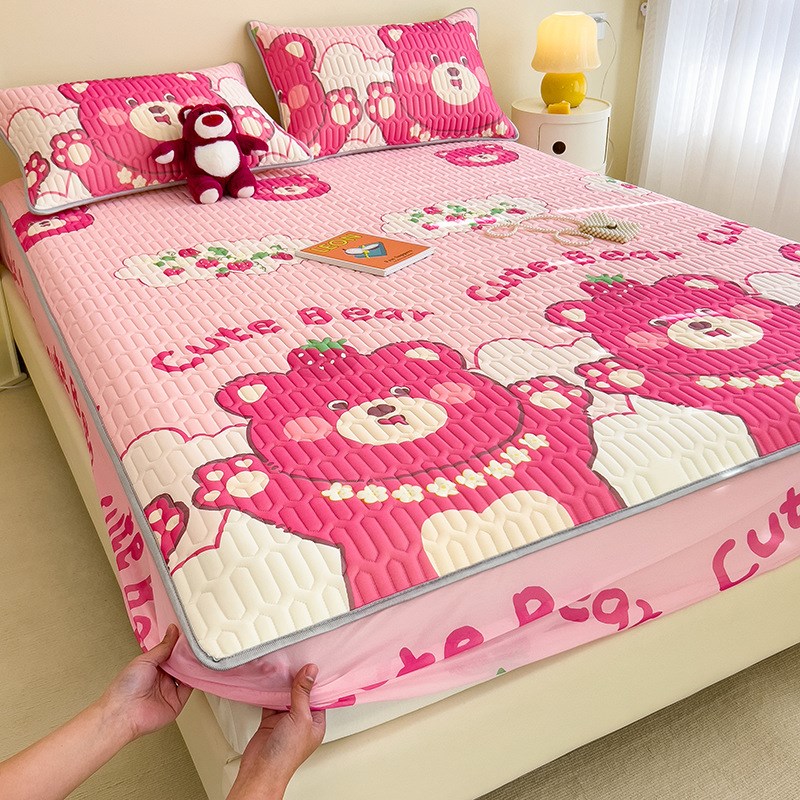 可爱熊猫攀竹2024新款冰丝凉席三件套冰感可水洗儿童学生宿舍床垫