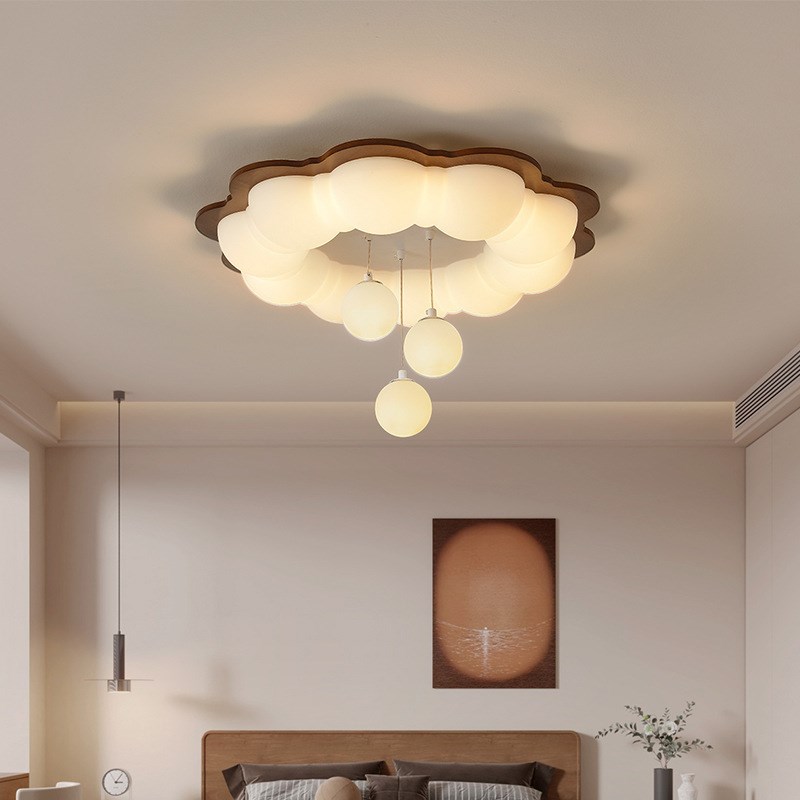 卧室吸顶灯中古护眼网红民宿家用胡桃色书房间主卧泡泡吊球灯