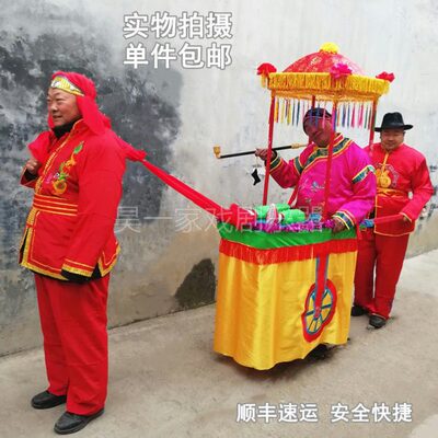 新款扭秧歌老汉小推车花彩车采莲花船轿红社火节日庙会表演出道具