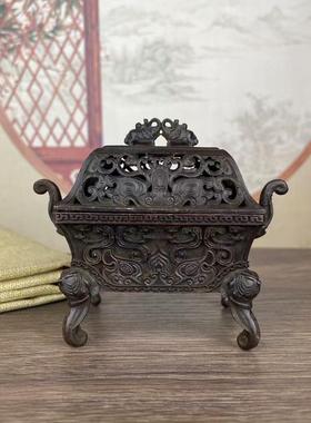 仿古铜双象香炉四足象炉四足兽纹炉中式复古茶室熏香炉鼎装饰摆件