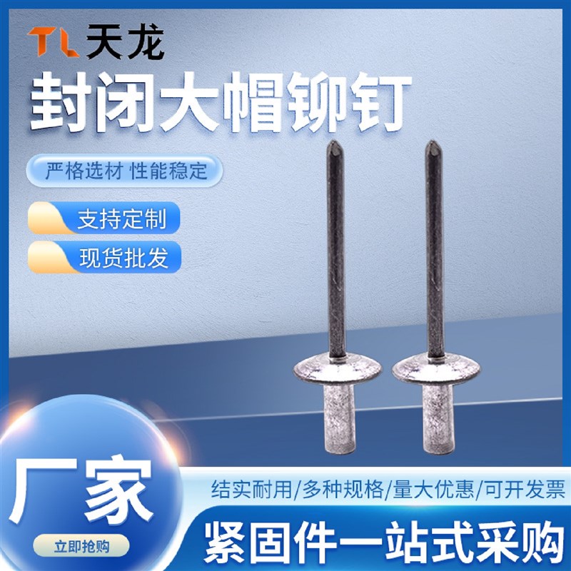 封闭圆头大帽抽芯铆n钉圆头防水拉铆钉扁平圆头铝制闭口拉铆钉国