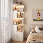 实木奶油风卧室床头柜置物架一体收纳柜小户型多功能家用转角书架