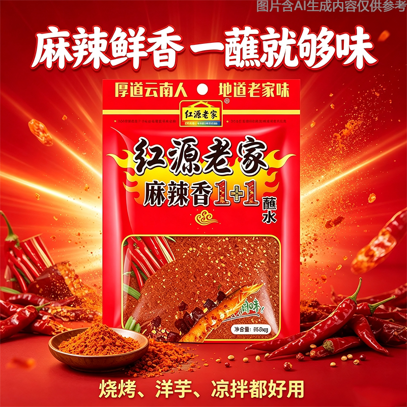 云南家用烧烤粉调香香辣蘸水红源老家加麻加辣辣椒面袋装酸辣调料