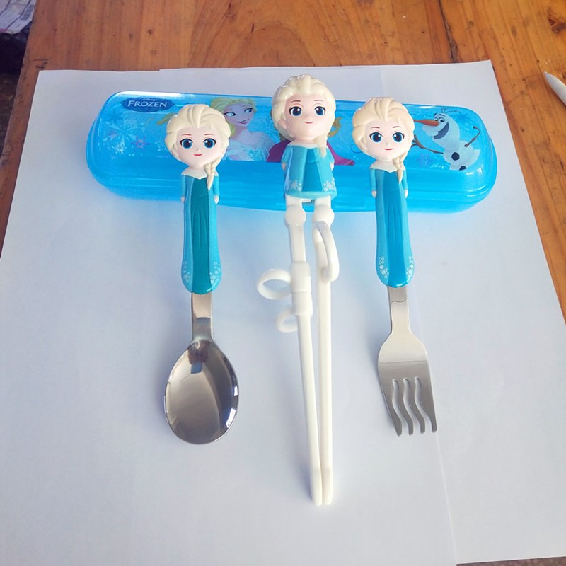 儿童训练筷子勺子m盒子叉子四件套组装304不锈钢学习筷子