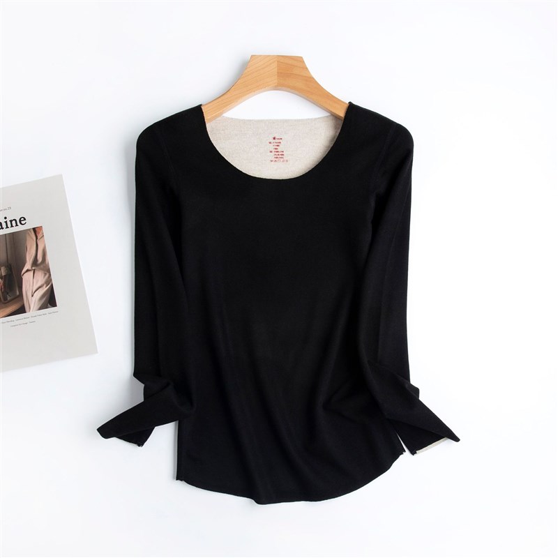 羊毛蚕丝保暖内衣女士加厚加绒德绒发热无痕秋衣打底Z衫秋冬上衣