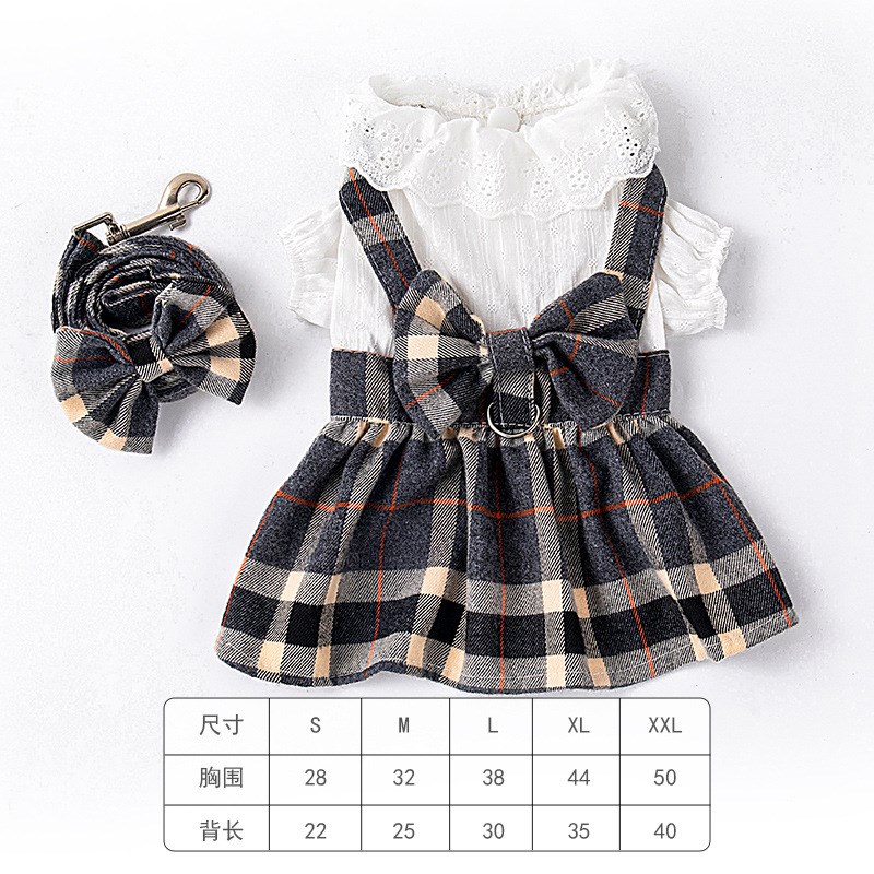 狗狗薄款裙子带牵引绳胸背装公主裙夏K装泰迪比熊宠物猫咪衣服