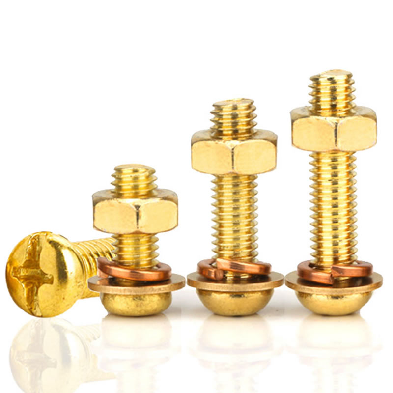 铜圆头十字螺丝螺母套装黄铜盘头平垫片弹垫机丝螺钉四组合M5M6M8
