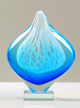 现代轻奢极简琉璃高档创意水滴摆件样板房客厅酒柜博古架软装饰品