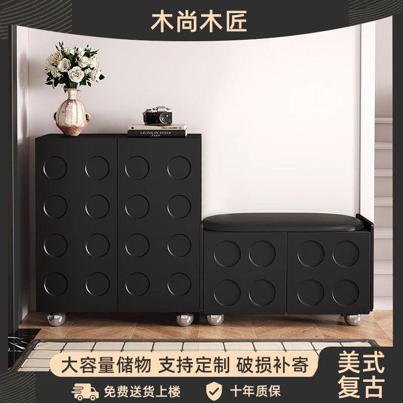 鞋柜家用门口黑色定制加厚入户玄关柜高级感现代简约储物柜换鞋柜