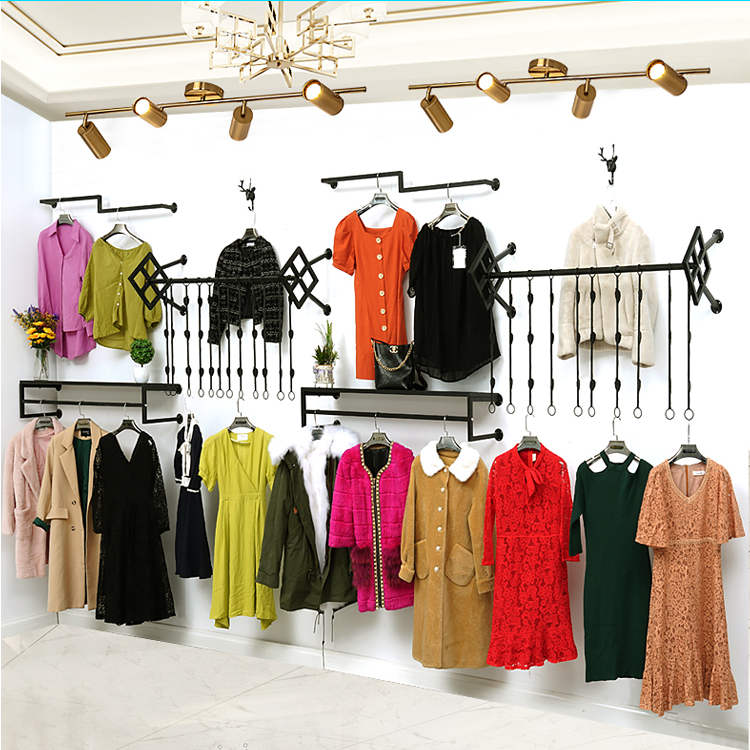 服装店货架创意上墙衣架展示架男女装童装上墙侧挂壁挂衣服架铁艺