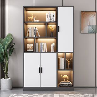 书柜带玻璃门展示酒柜高档轻奢定制家用客厅一体整墙到顶书架手办