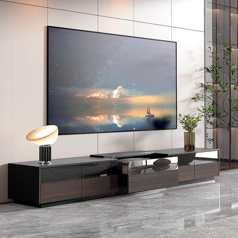 激光电视柜智能电动伸缩台烟熏橡木现代简约投影仪专用玻璃落地柜