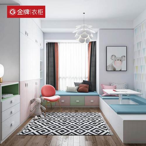 金牌厨柜全屋定制飘窗柜书桌收纳柜一体化妆台改造窗台转角书柜