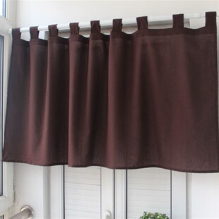 古朴纯色棉麻对开半遮光飘窗短帘小窗F帘半帘卧室断帘遮光客厅定