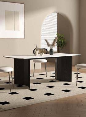 意式轻奢实木岩板餐桌家用现代简约小户型白蜡木餐桌椅组合长方形