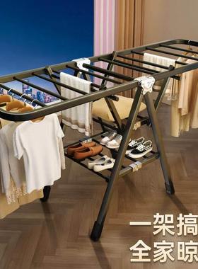 免安装家用落地式晾衣架阳台室内外晾衣杆可移动多功能折叠晒衣架