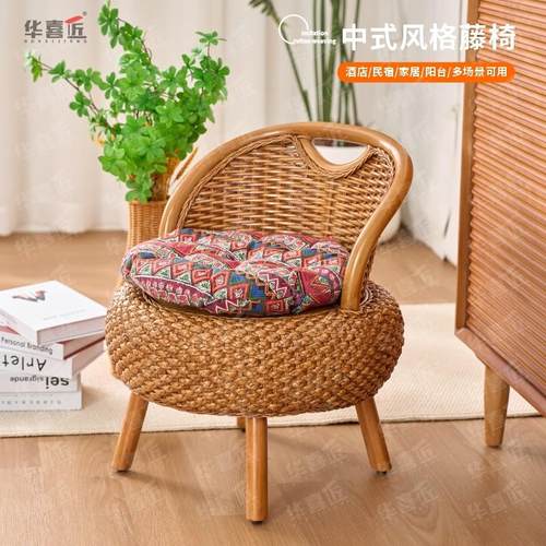 XS实木框升级款架真藤编织椅水仙藤编织靠背玛瑙藤编织手工椅