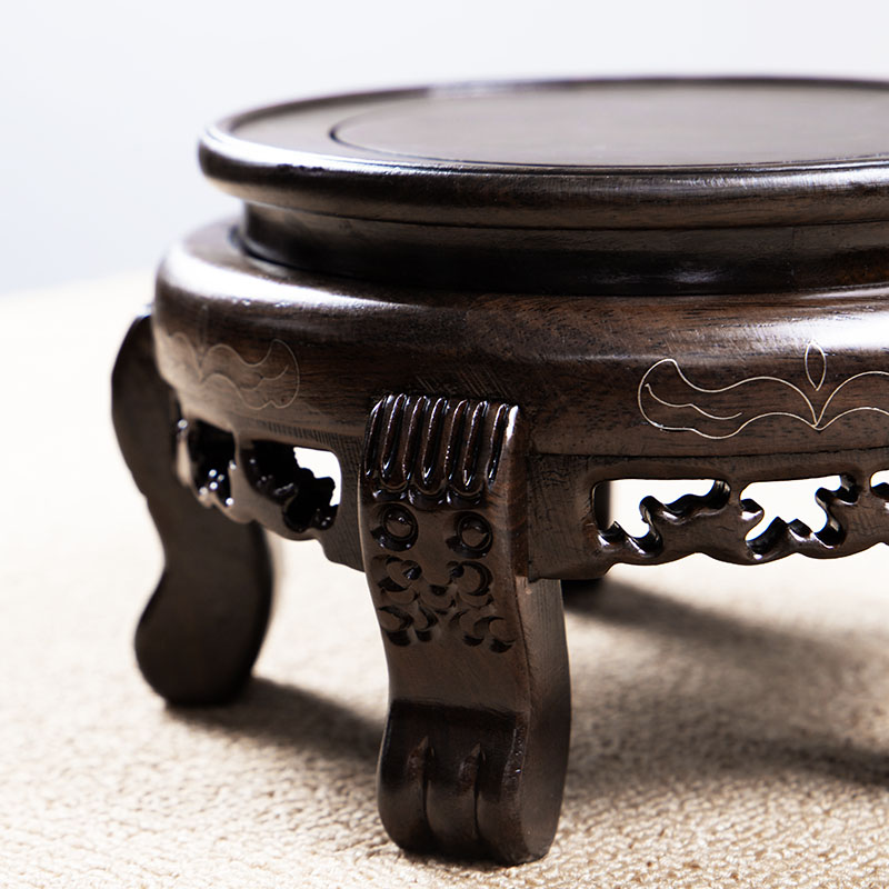 黑檀木虎头几实木圆形底座花盆花瓶奇石盆景酒缸荷花缸加高底托架